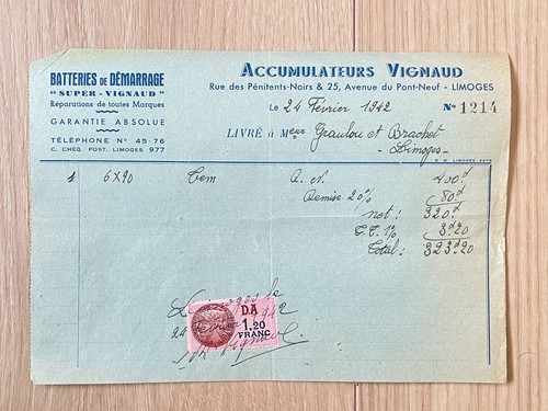 Ancienne facture accumulateurs - ancienne,