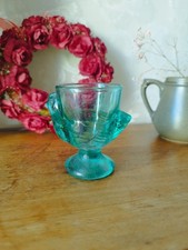  Coquetier Poule Vintage en Verre Moulé Bleu Turquoise