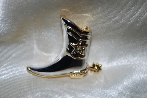 Silver gold cowgirl boot charm - silver,