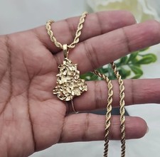 Homme 14K or Jaune Sur Pépite Pendentif W/24 " Français Corde Chaîne Collier