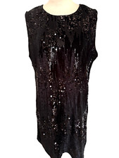 ROBE FETES TEX VELOURS RAS NOIRE TAILLE XL AVEC SEQUINS DEVANT NEUVE