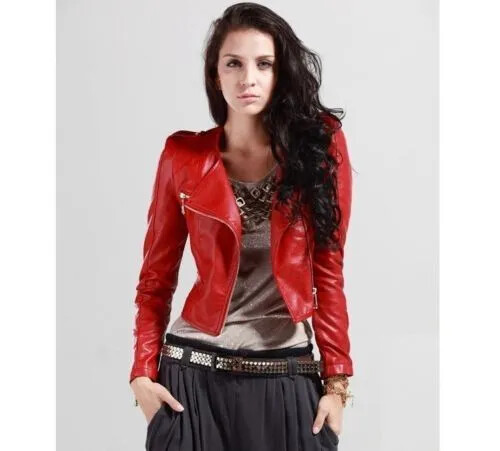Blouson cuir rouge pour - en,