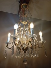 Lustre Portieux Pampilles cristal Et bronze Doré A 6feux