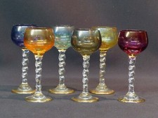 D 1950 ensemble 6 petits verres liqueur couleur 10.5cm pied torsadé Murano 52g