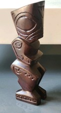 Figurine Totem/Tiki Polynésien Protecteur. En Bois De Rose. Vintage. Haut 17,5cm