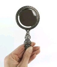 Miroir grossissant de poche avec un miroir sur chaque face en Etain vintage
