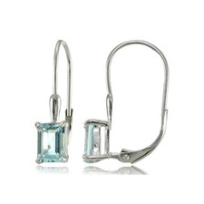 Argent Sterling Topaze Bleu 7x5mm Émeraude Forme Boucles D'Oreilles Dormeuses