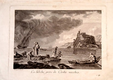 Gravure XIXe - La pêche près de CIVITA VECCHIA - Joseph VERNET - 31x24 cm