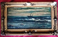 Superbe  marine  école Française fin  du XIX e siècle "bateau prés de la côte "