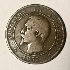 NAPOLÉON III 10 Centimes BRONZE 1855 Barre Tête Nue - Monnaie Second Empire TB