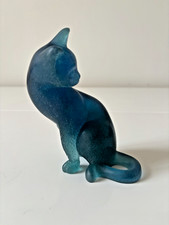 Chat bleu en pate de verre Daum France avec sa boite