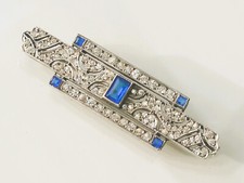 TRES BELLE BROCHE ANCIENNE 1930/40 D'EPOQUE ART DECO en ARGENT avec PIERRE BLEUE