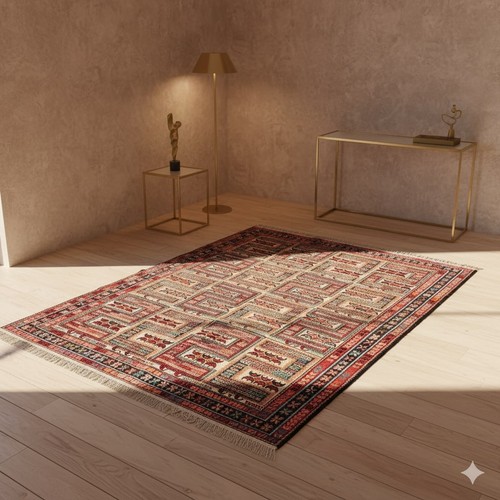 Tapis ancien asiatique coton - tapis,
