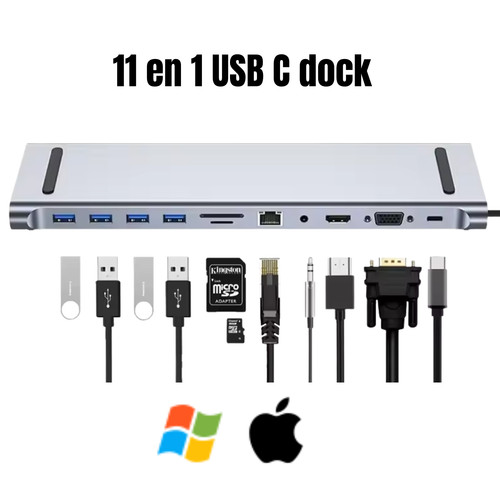Dock usb hub type - dock, 11-en-1