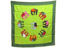 NEUF FOULARD HERMES LA RONDE DES ELEPHANTS CARRE 70 EN CACHEMIRE SOIE VERT SCARF