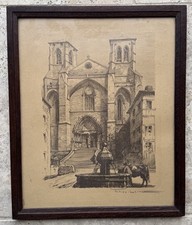 Julien LACAZE : - « Cathédrale gothique Saint Jean Lyon » - Gravure Ancienne -