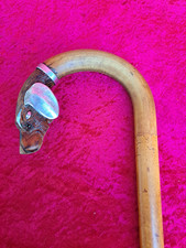Très Beau Canne Ancienne, Canne De Marche, Tête De Chien En 950 Argent