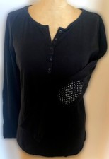 TEE SHIRT 100% COTON NOIR MANCHES LONGUES OCCASION T44 CAROLL PIÈCES COUDES 