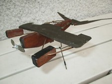 ancienne  maquette d'avion sur socle en bois et laiton Art populaire 