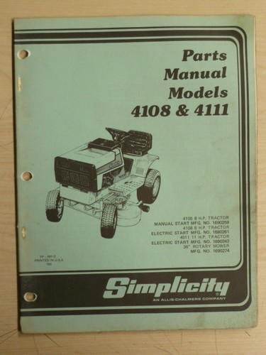 Simplicity parts manual - simplicity,