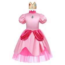 Costume De Princesse Peach Pour Fille Robe Rose Halloween Cosplay Mario