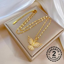 Collier Chaîne avec Pendentif Phoenix Doré Brillant Diamants CZ Strass Eclatant