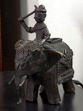 BRULE PARFUM ancien BRONZE statuette  ELEPHANT et son CORNAC fleur