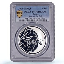Russia 3 roubles Lunar Calendar Year of the Bull Ox PR70 PCGS silver coin 2009