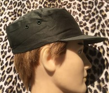FRENCH ARMY 1950s MILITARY CAP HAT~GREEN GABARDINE~STIFF BRIM~UNWORN VINTAGE~M/L
