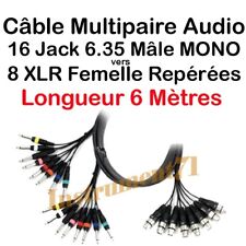 Multipaire 8 XLR 3 Broches Femelle vers 16 Jack 6.35 Mâle MONO  Long 6 Métres