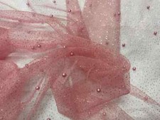 Tissu Tulle à paillette perlé rose en 1.50L