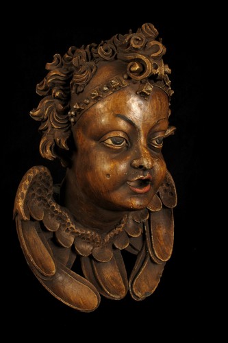 Ancienne sculpture putti en - ancienne, sculpture,