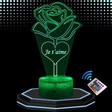 Lampe de chevet 3D LED Rose Eternelle Je t'aime - 16 couleurs - Noël anniv