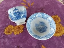 Tasse et sa Soucoupe Faience Bordeaux David Johnston Décor Japonisant Bleu