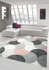 Tapis design et moderne à poil court motif de gouttes rose gris beige
