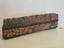 Ancienne boîte à tabac 40,5cm Indonésie bois sculpté polychrome dragon Asie