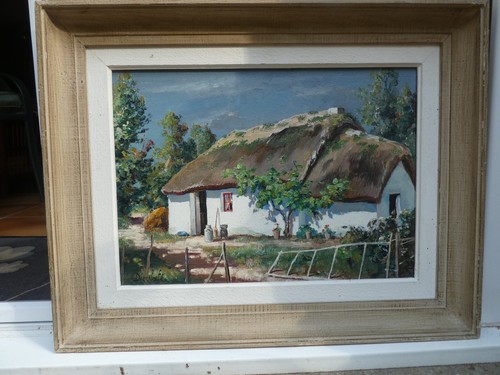 Huile sur panneau chaumiere - sur,