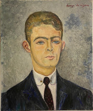 Tableau HST Ecole Moderne - Portrait d'un Jeune Homme - Mid Century -  Signé