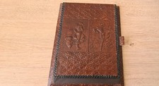 Vintage ancien livre de carnet de cachettes souvenirs en cuir véritable