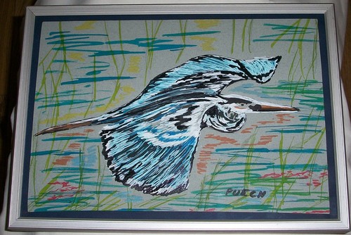 Dessin envol heron - dessin, l'envol