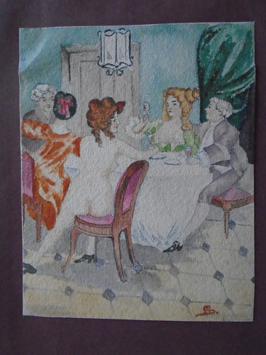 Gouache erotique diner galant - gouache, erotique/diner