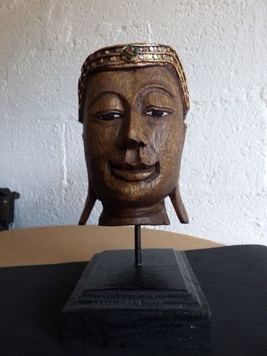 Bouddha bois sur socle - bois,