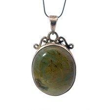 Pendentif En Jaspe Vert Naturel Oval De 27 X 23,6 Mm En Argent Sterling