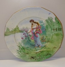 *ASSIETTE PORCELAINE décor ART NOUVEAU JEUNE FEMME aux Iris Goût MUCHA   D