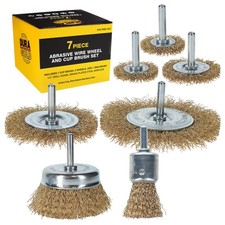 7-Piece Abrasive Brass-Coated Wire Wheel, Cup & End Brush Set, 1/4" Drill Shank