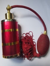 Ancien Vaporisateur parfum métal doré bordeaux avec poire