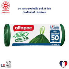 -10 Sacs-Poubelle 50L À Lien Coulissant Résistant- Fabriqués En France - Bi-Mati