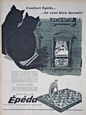 PUBLICITÉ DE PRESSE 1955LE SECRET DU MATELAS EPEDA POUR BIEN DORMIR - CHAT