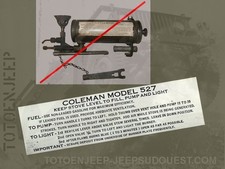 DECAL DECALCOMANIE STERILISATEUR RECHAUD MEDICAL COLEMAN 527  jeep willys us ww2