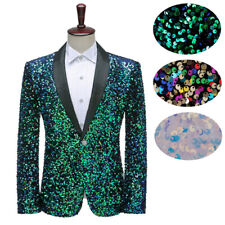 Hommes Brillant Sequin Blazer un Bouton Costume Veste Dîner Bal Fête Mariage